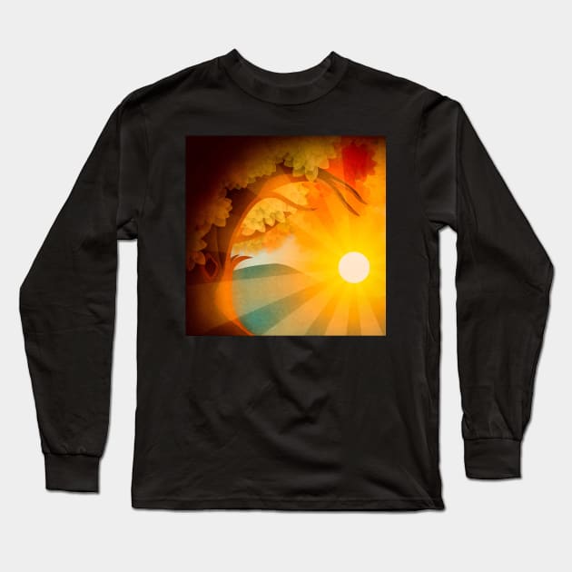 Orange Sunset Behind Tree Long Sleeve T-Shirt by MOULE